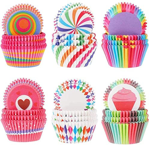 600 Stück Muffinförmchen Papier Muffin Backformen Cupcake Wrapper Regenbogen Papier Fällen Liners Wrapper für Dessert Hochzeit Geburtstag Party