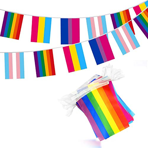 32 Pakete von schwulen Stolzbannern, Farbdruckbannern, Transgender Asexuelle bisexuelle Pan-Lesbian-Banner, Pride Party Decorations 14 * 21 cm (8 Stück, 4 Designs pro Stück)