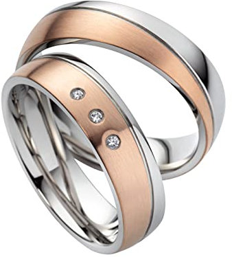 Eheringe Partnerringe Verlobungsringe Edelstahl mit Zirkonia + Gravur Antragsringe Trauringe Eheringe silber rosé | 8012