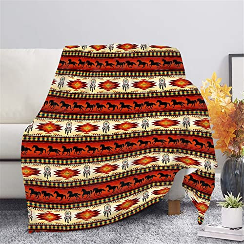CLOHOMIN Dream Catcher Pferdedecke aus Mikrofaser, für Sofa, Couch, Bett, Azteken-Indianer-Couch, Blnket Navajo in rotem indischem Stammesmuster