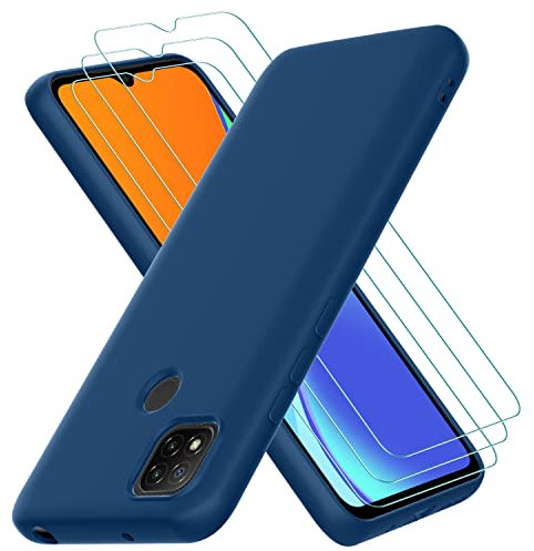 Coque Xiaomi Redmi 10A / 9C / 9C NFC, avec 3 Verre trempé Protection écran, Couche Intérieure Douce, Mince Souple Silicone Étui Protection Antichoc Bumper Housse TPU Téléphone Case Cover, Bleu