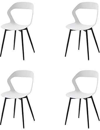 GrandCA HOME Lot de 4 Chaises de Salle à Manger, Chaises de Cuisine, Design Creux Sculpté avec Dossier, Pieds en Métal Robuste Noir, Blanc