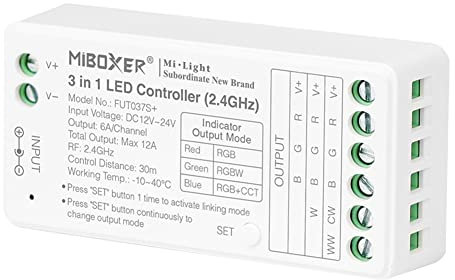 LGIDTECH FUT037S+ Miboxer 3-in-1 LED-Streifen-Controller, 2,4 GHz, funktioniert mit RGB/RGBW/RGB+CCT LED-Lichtstreifen,kompatibel mit Alexa Google Home Sprachsteuerung über Gateway (nicht enthalten)