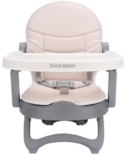 Bebamour Kinderstuhl für Mahlzeiten mit Tablett Sit Me Up Mini-Hochstuhl für Baby-Mahlzeiten, tragbar, für Reisen, beige gepolstert
