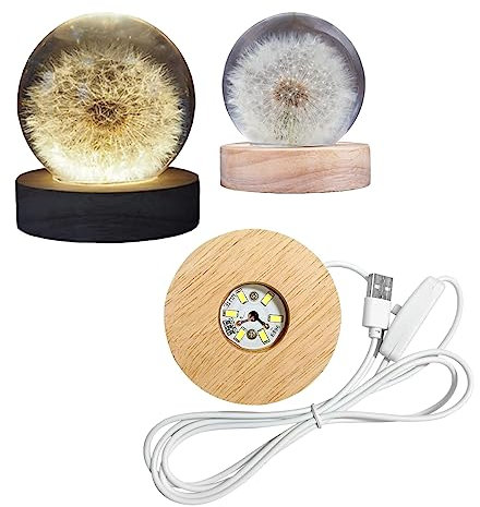 Chedin DIY Runde Silikon Form Holz LED Lichtsockel, LED Lichter Display Basis, runder Displaysockel für DIY Acrylplatte Decorative Ornament Kristallstatuen, Glaskugel (Weißes Licht)