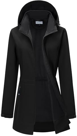 33,000ft Women’s Waterproof Softshell Jacket Detachable Hood Rain Coats | Ladies Fleece Lined Coats, 2-Way Zipper Windbreaker, Adjustable Waist Warm Winter Jacket with 4 Pockets, Walking, Hiking