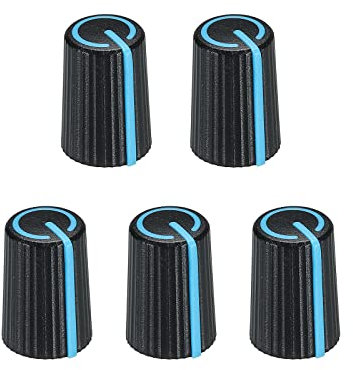 sourcing map Potentiometer Control Knob ABS Guitar Knob for Electric Guitar,Power Amplifiers Stereos,Bass Volume Tone 270 Degrees Rotary Knob 6mm D Type Shaft Black Blue 5PCS