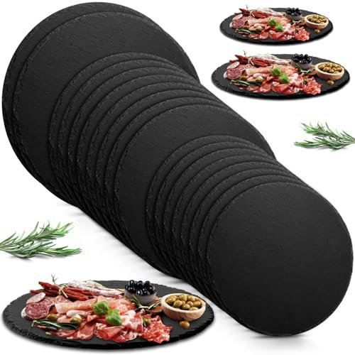 Didaey Lot de 18 planches en ardoise noire pour servir des fromages, des sushis, des fromages - Plateau individuel en ardoise pour couper les aliments, les gâteaux, les fruits, la viande, les