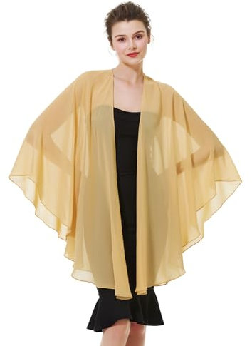 BEAUTELICATE Chiffon Schal Stola Bolero Damen Für Abendkleid Festlich Hochzeit Braut Frühling Sommer Jacke (Senfgelb, Einheitsgröße)