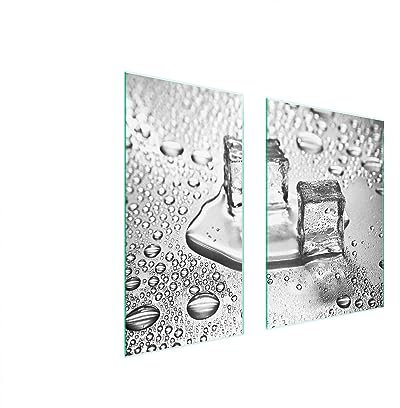 TMK ArtDeko Copri piano cottura induzione 75 x 52 cm copertura per piano cottura in vetroceramica 2 pezzi universale per piastre di cottura paraspruzzi tagliere in vetro temprato, Congelato