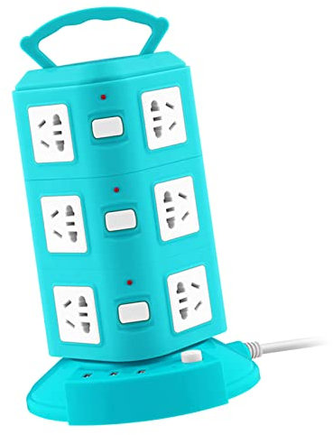Torre de Regleta, Caja Fuerte para Ahorrar Espacio, Portátil Multifuncional, Toma de Corriente ABS de 220V 10A para Oficina (Verde Pavo Real 3 Capas)
