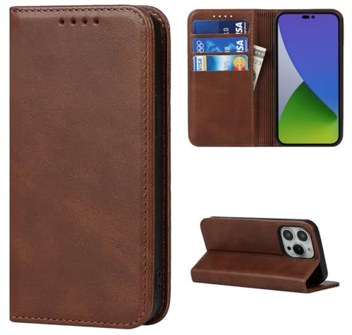 Cavor iPhone 15 Pro Case,Flip Leather Wallet Case,[3 Card Holders][Stand Holder][Magnetic closure],Leather Cover Phone Case for iPhone 15 Pro - Dark Brown