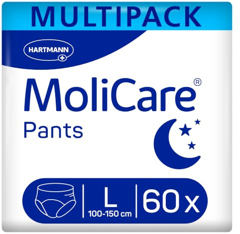 MoliCare® Pants Night - Inkontinenzhosen bei mittlerer Blasenschwäche in der Nacht für Männer und Frauen | zuverlässig & diskret | Größe L (100-150 cm Hüftumfang), 60 Stück