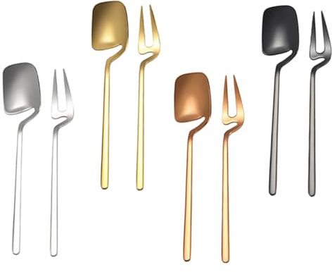 MAGICLULU 1 Satz 8 Stk Rührlöffel aus Edelstahl Dessertbesteck Besteck aus Edelstahl Teelöffel Verkostungsgabeln V-förmige Dessertgabeln Dessertlöffel Nachtisch Kaffeelöffel Rostfreier Stahl
