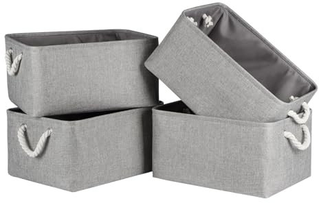 Syeeiex Storage Basket for Shelves [4 Pack], Storage Boxes with Handles, Large Fabric Storage Bins for Organizing Home and Office, Grey