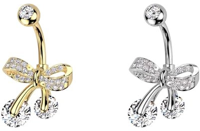 beyoutifulthings Bauch-nabelpiercing SET Silber Gold Schleife Zirkonia Clear Nabel-Piercing Chirurgenstahl Bananabell Stab-länge 10-mm