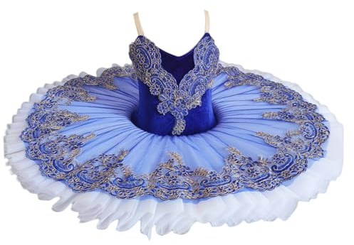GeRRiT Bleu brodé crêpe Plateau Tutu, Tutu de Ballet Professionnel pour Enfants Adulte Fille Danse Ballerine Robe de soirée Justaucorps Costumes,Bleu,170