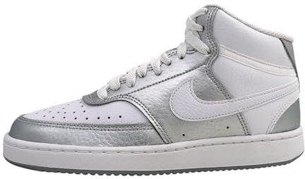 Nike Damen NikeCourt Vision Mid Sneaker, White/Metallic Silver, 38.5 EU