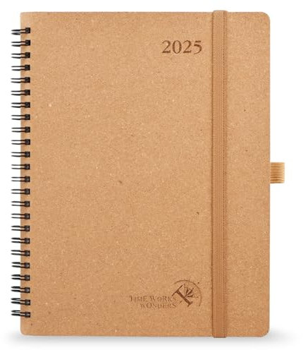 POPRUN Kalender 2025 Wochenplaner Ringbuch, ca. A5 (22 x 16,5 cm), Hergestellt aus Erneuerbaren und Umweltfreundlichen Materialien, Terminplaner 2025 mit 80 GSM Recyceltes Papier - Wüstenbraun