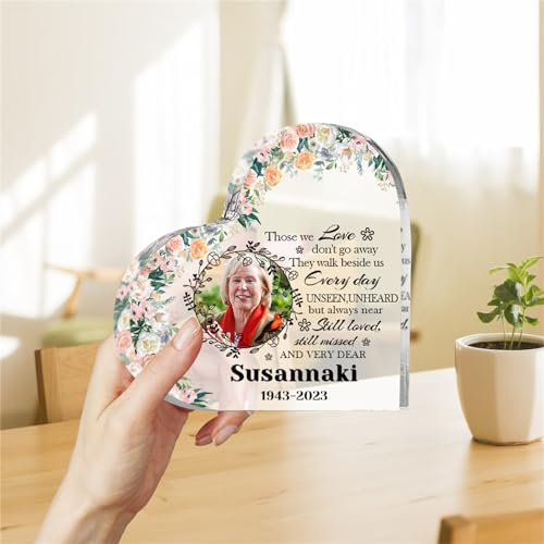 Placa acrílica personalizada con forma de corazón para fotos, regalos de condolencias por la pérdida de un ser querido, placa acrílica para recuerdo, condolencias, regalo para familiares, amigos,