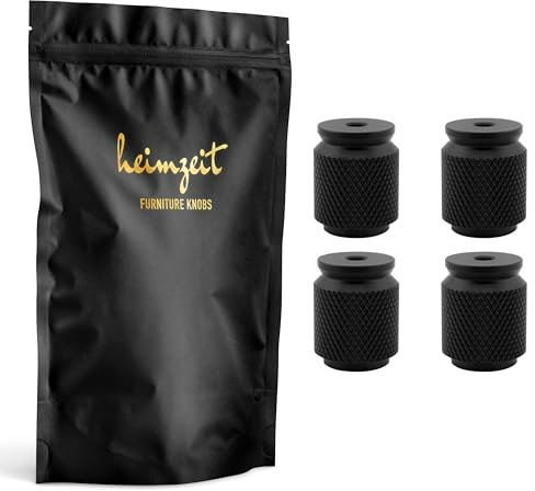 heimzeit Poignées de Placard pour Portes, Tiroirs et Commodes en Aluminium de Haute Qualité [4 Pièces, Rippées] Couleur: Noir, Design Élégant, Boutons de Meuble avec Poignée à un trou et vis