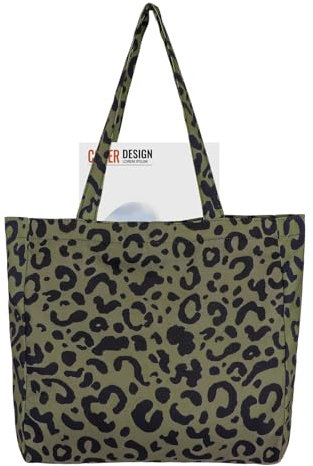Hopton Leoparden Tasche Damen Canvas Tasche Hohe Kapazität Tragetaschen Umhängetasche für Arbeit, Schule, Einkaufen, Reisen und Camping usw