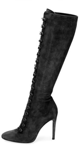 BHGLUZGBY Décolleté Stivaletti con Tacco Alto da Donna Stivali Alti al Ginocchio da Donna al Ginocchio I Tacchi a Spillo in Pelle Scamosciata con Fibbia retrò Sono Eleganti e alla Moda,Black,45