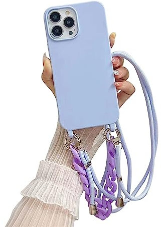 Emlivi Handykette Hülle mit Armband für iPhone 16 Pro Necklace Handyhülle Schultergurt Silikon TPU Cover mit Kordel zum Umhängen Schutzhülle mit Stylische Band Case für iPhone 16 Pro, Lavendel