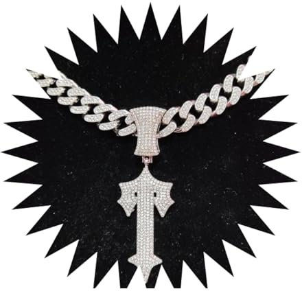 BISONBLUE Halsketten Anhänger Herren Schmuck Damen Kette Männer Frauen Männer Frauen Hip Hop Brief Iced Out Kreuz Halsketten mit 13mm Hiphop Anhänger Halskette Mode Charme Silberfarbe