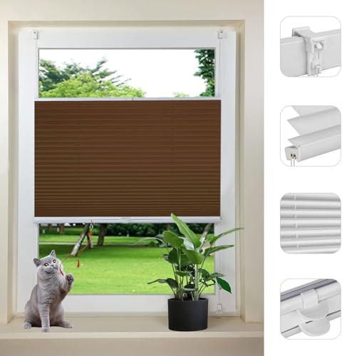 Tenda temporanea per finestre, facile da installare, 85 x 180 cm, in poliestere, pieghevole, senza bisogno di fori, perfetta per bagno, cucina, ufficio, colore: marrone