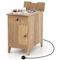 LIFEZEAL Table d'Appoint avec Station De Recharge, Table de Chevet avec Port USB et Prises, Bout de Canapé Étroit avec Tiroir et Placard, 60 x 35 x 60 cm, pour Salon, Chambre à Coucher (Naturel)