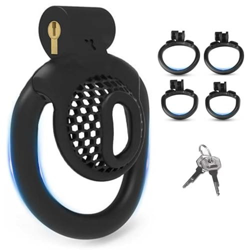 Flat Peniskäfig Inverted Chastity Cage Keuschheitskäfig Herren,Chastity Cage Male Leichtgewicht Atmungsaktiv,Gay Sex Sexspielzeug,BDSM Sklave Bondage SM Sexspielzeug für Männer (Schwarz,Front)