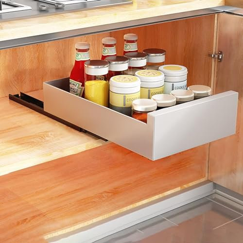 LXYDPZ Schiebetürenschrank für die Küche mit ausziehbaren Schienen, Teleskopregal, Aufbewahrung für den Schrank, bohrfreies Ausziehen der Schublade für die Größe 35 cm (weiß 40 cm)