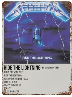 MetallicaEisenblech, Motiv: Ride The Lightning von MetallicaEisenblech, Malerei, Rost-Poster, dekorative Charaktere, Film, Eisenblech, Künstlerhaus, dekorativer Malstil, 1240 x 30 cm