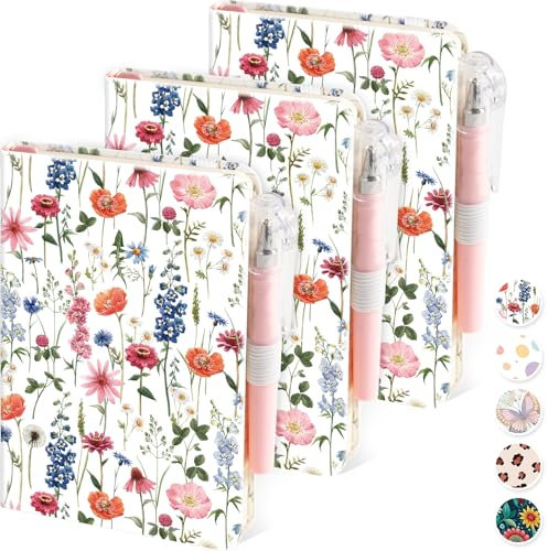 NIRMIRO (3 Pack) Small Notebook Pocket Journal with Pen, A6 (3.7 x 5.7), Aesthetic Floral Mini Notebooks for Women Writing, Leather Note Book with 400 Pages 100GSM Lined Paper
