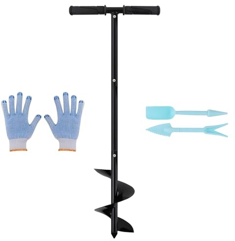 Fence Post Auger Set, Ø100mm Manual Post Hole Borer with Non-Slip Handle, Garden Hand Drill Spiral Steel Digger Tool for Deep Cultivating, Bulb Planting, Umbrellas, Ice, Mixing Fertilizer (Ø100mm)