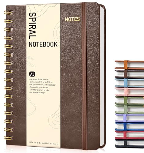 Dotted Spiral Journal Notebook, A5 Hardcover Spiral Journals for Women Men, 100 GSM Dot Grid Paper Notebooks, 150 Pages Spiral Bullet Dotted Notebook for Writing Note Taking 5.75 x 8.38, Dark Brown