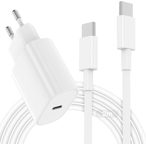Chargeur Rapide 20W et câble USB C à C 2m, Chargeur USB C avec câble de 2 mètres pour Apple iphone air/17/16e/15 Pro Max/Plus/pour ipad pro/12.9/11/10/air/mini, Alimentation Type C Charge Rapide