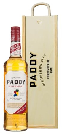 Personalised Paddy Irish Whiskey Gift Set for Men or Women, 70cl | Triple Distilled Whiskey, 40% ABV, Engraved Wooden Keepsake Box, Unique Whiskey Gift for Him or Her