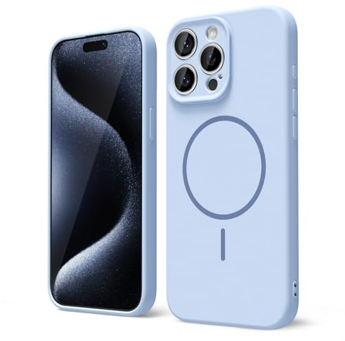 oakxco for iPhone 15 Pro Case Silicone Mag Safe, Magnetic Slim Thin Phone Case Compatible with Magsafe, Women Girls Cute Girly Aesthetic Soft Rubber Gel Safecase with Camera Cover, Light Blue