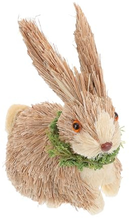 FUNNETOYU Deko Handgefertigte Strohhase Figur Rustikal Natürliche Tischdeko Kinderfreundlich Langlebig für Frühling und Ostern