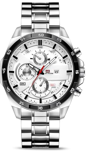 OFFCUP Herren Uhr Männer Analog Quarz Chronograph wasserdichte Edelstahlarmband, Armbanduhren Herren mit Datum, Uhren Mode Casual Business Uhr für Klassische Elegantes Geschenk