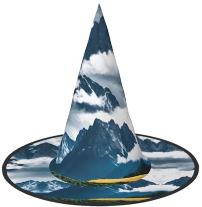 Evengigy Halloween-Hut mit Landschaft mit Bergen und Wolken, lustiger Hexenhut, faltbar, Kopfbedeckung, Cosplay-Dekoration, personalisierbar, 1 Stück