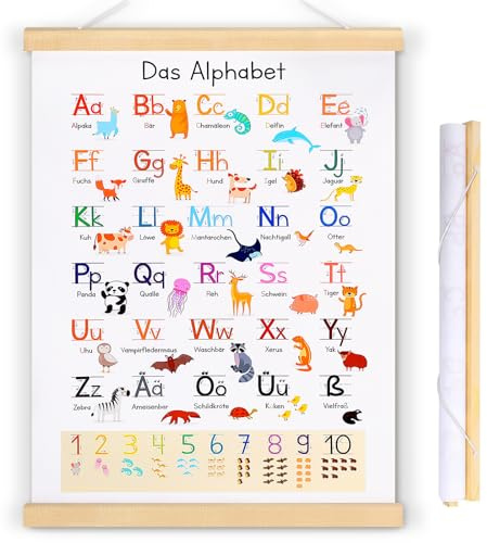 WGIDSKKI ABC Poster für Kinder 31x41.5 cm, Alphabet Zahlen Poster, Lernposter Kinder, Kinderzimmer, Abc + Zahlen Alphabet Lernen,Wanddeko Für Kinderzimmer,Kindergarten,Vorschule, Grundschule