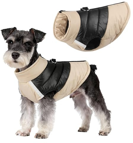 Hundejacke für Kleine Mittelgroße Hunde, Winter Warmer Hundemantel mit Double-D-Ring, Welpen Hunde Winddichte Outdoor Skifahren Mantel Jacke Weste Bekleidung (Khaki, L)