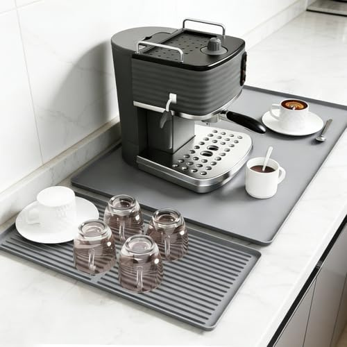 2 en 1 Alfombrilla de Silicona para Cafetera con Borde Elevado, Anti-Vibración y Absorbente – Ideal para Máquinas de Café Philips, Ninja y Más,Anti-Derrapante, Fácil Limpieza, Escurreplatos