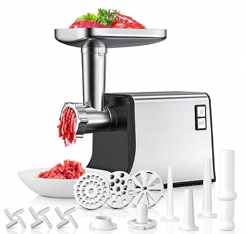 Yapasopu Hachoir à viande électrique 3000 W, avec 3 grilles, 3 lames et 3 embouts pour saucisses, Hachoir multifonctionnel pour la maison