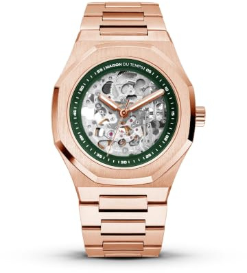 MAISON DU TEMPS Montre Homme Squelette Automatique Miyota Bracelet Acier ou Silicone - Boîtier Acier 40 mm - Etanche 100m - Modèle MTBeta Skeleton