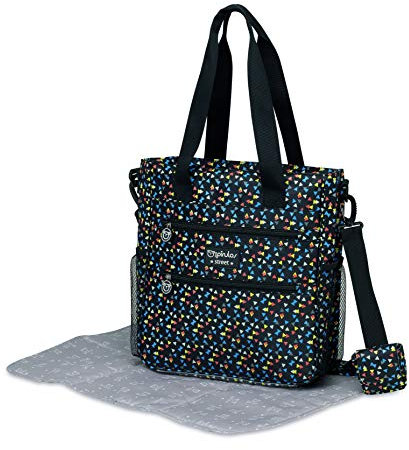 Pirulos Bolso/Panera + Cambiador Bebé Portátil + porta chupetes Hecho con Materiales /bolso Carro con cambiador y porta chupetes, Medidas 31x35x10cm Color Negro con Topitos de Colorines