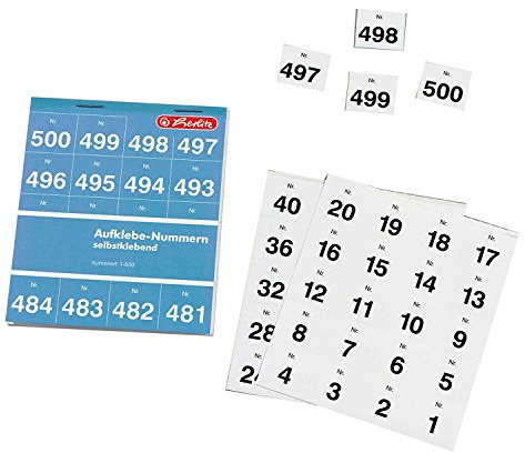 2 Blöcke Herlitz 791871 Aufklebenummern Zahlen 1-500, einfach, schwarz, 25 x 21 mm selbstklebend